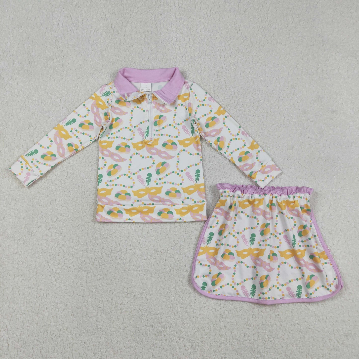Sibling Baby Girls Mardi Gras Pullover Top With Skirt   Set