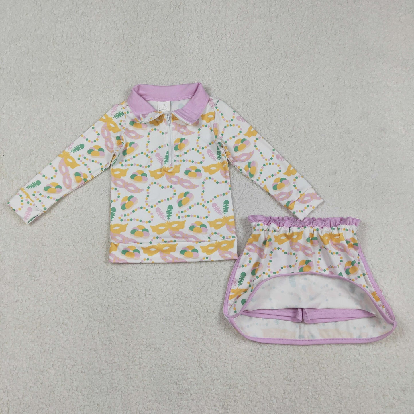 Sibling Baby Girls Mardi Gras Pullover Top With Skirt   Set