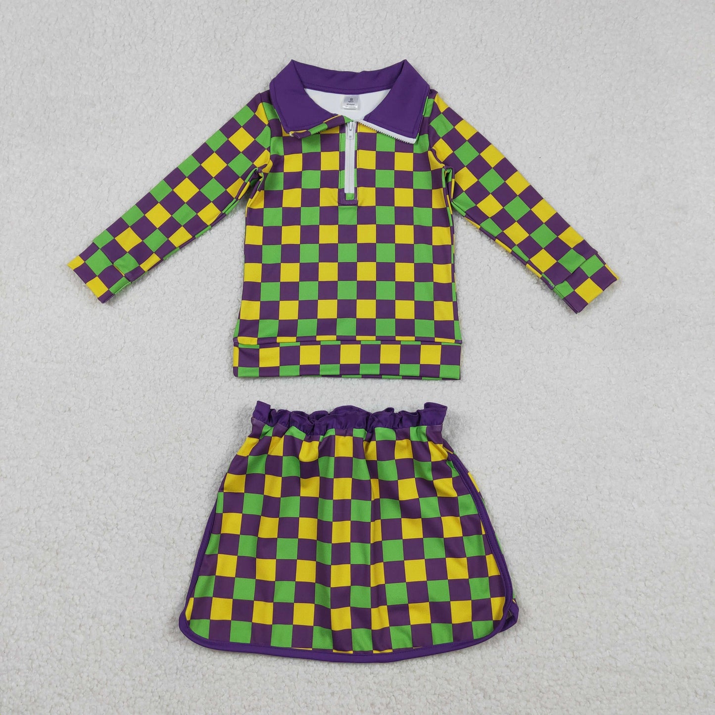 Sibling Baby Girls Mardi Gras Pullover Top With Skirt Active Yoga Set