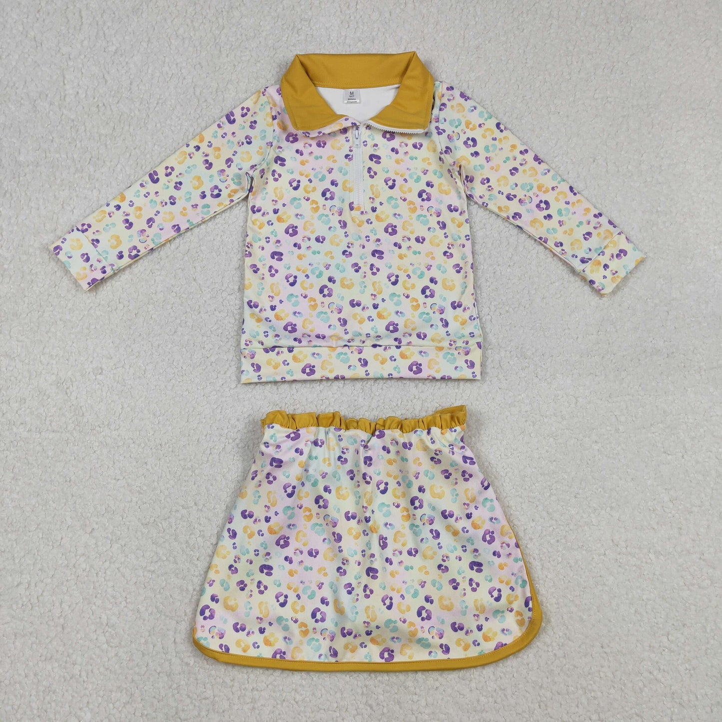 Sibling Baby Girls Mardi Gras Pullover Top With Skirt Active Yoga Set