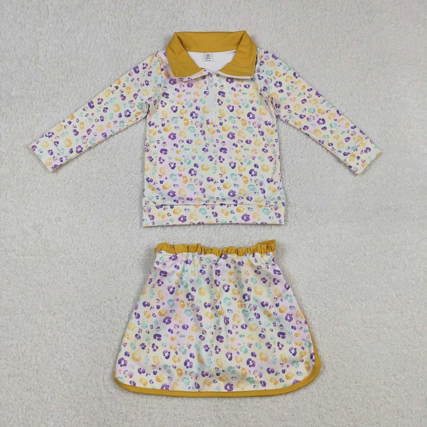 Sibling Baby Girls  Mardi Gras Purple Leopard Print Active Dress and Skirt Set