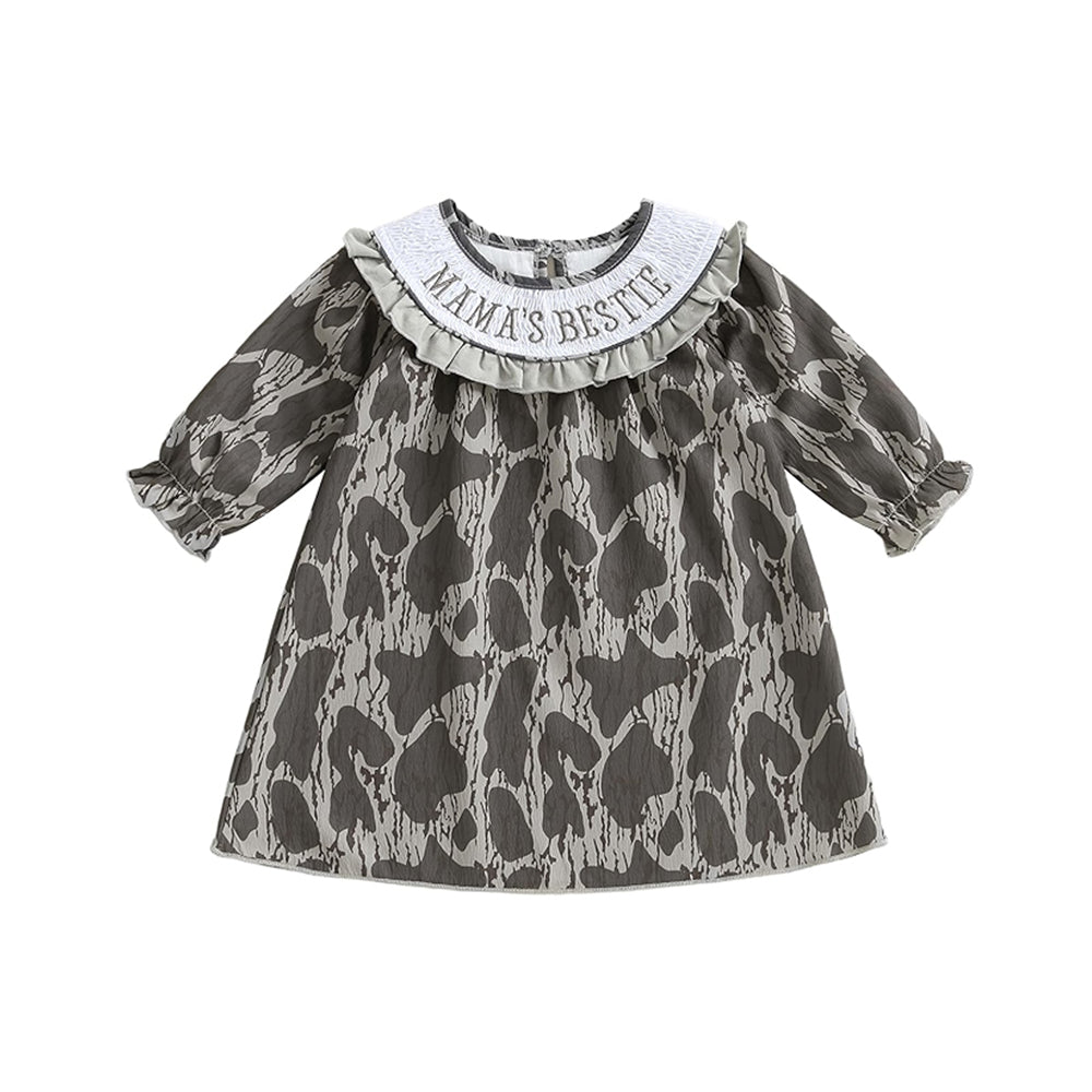 GLD1372 Mama's Bestie Camo Smocked Long Sleeve Dress Preorder