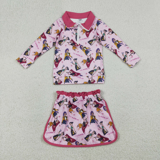 GLD1500 Kids Cartoon Girls Kpop Active Skort Set