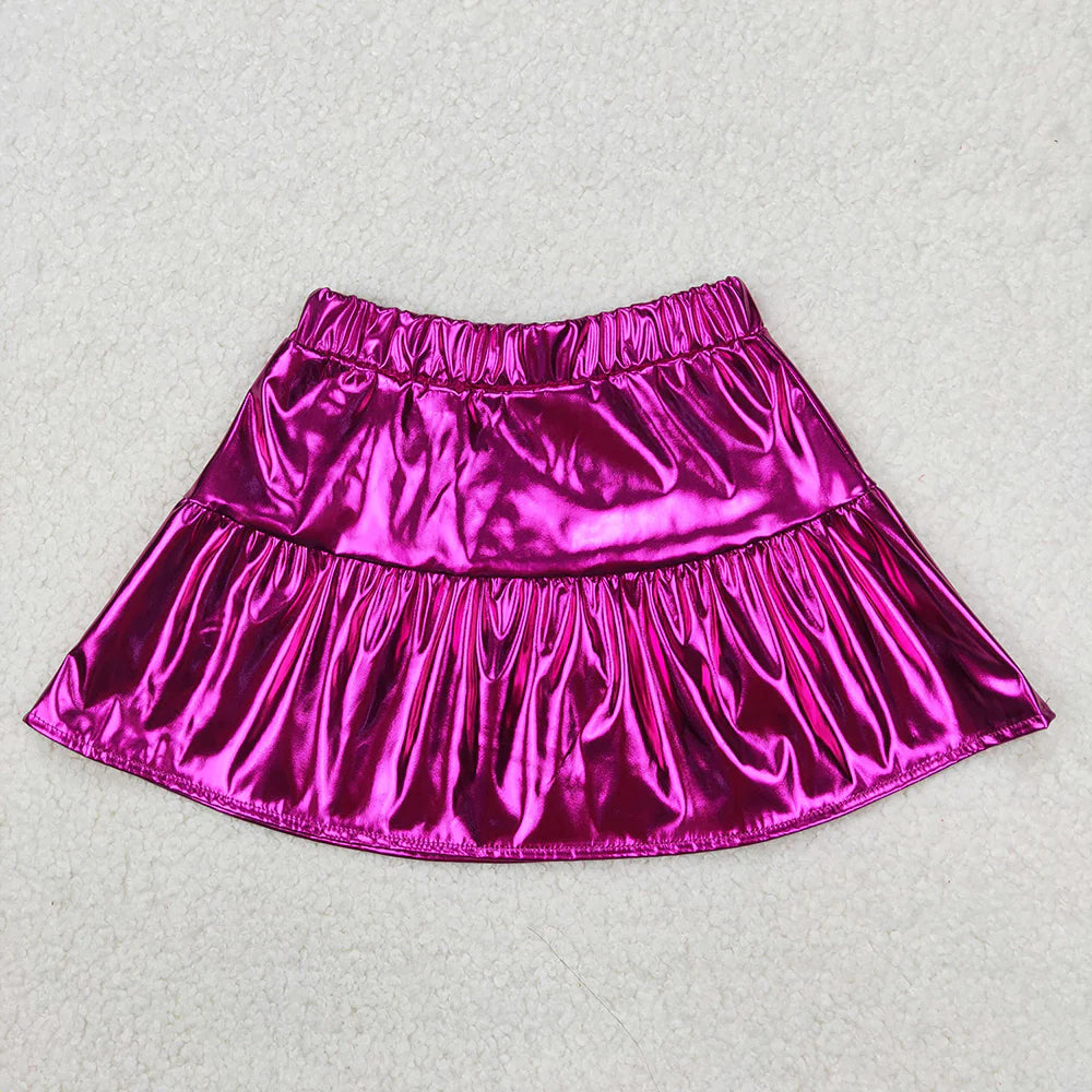 3 Colors Sibling Baby Girls Leather Metallic Skirts Bottoms