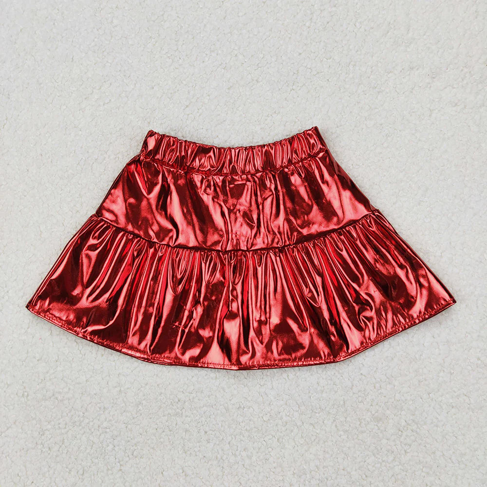 3 Colors Sibling Baby Girls Leather Metallic Skirts Bottoms