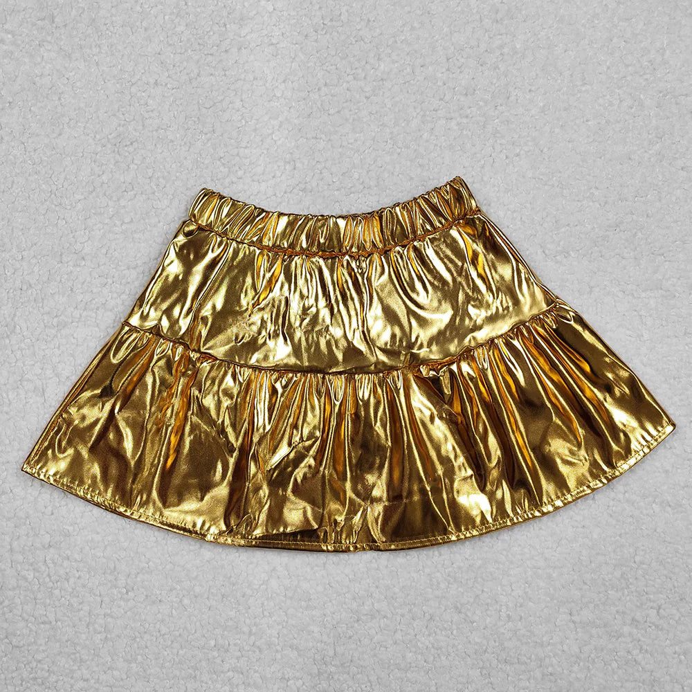 3 Colors Sibling Baby Girls Leather Metallic Skirts Bottoms