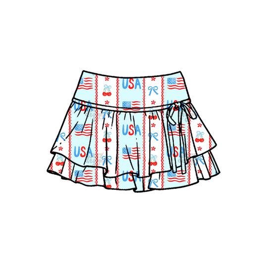 GLK0256 Baby Girls USA Flag Bow Active Skort Preorder