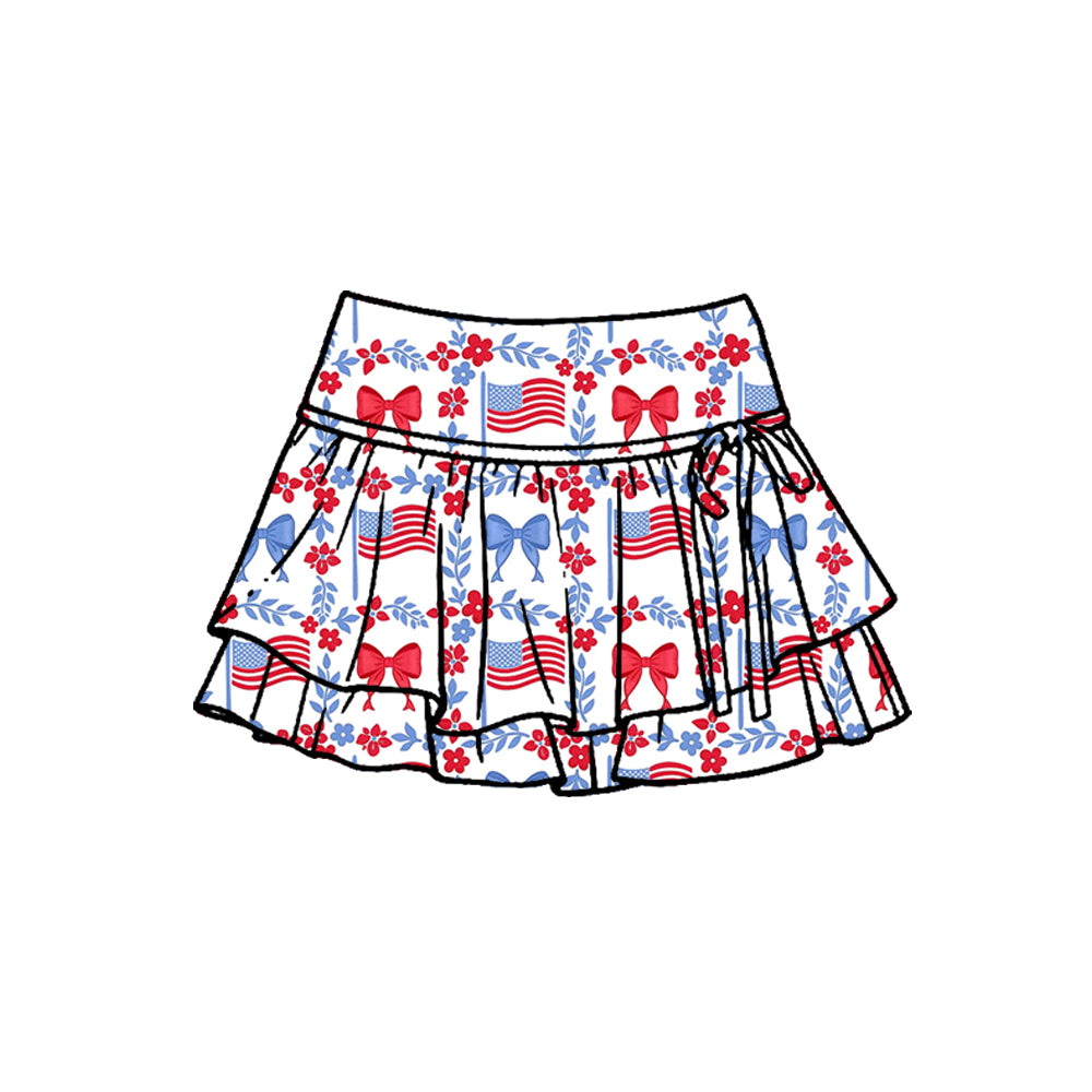 GLK0257 Baby Girls USA Flag Blue Bow Active Skort Preorder