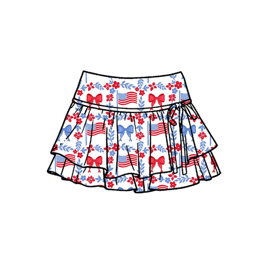 GLK0257 Baby Girls USA Flag Blue Bow Active Skort Preorder