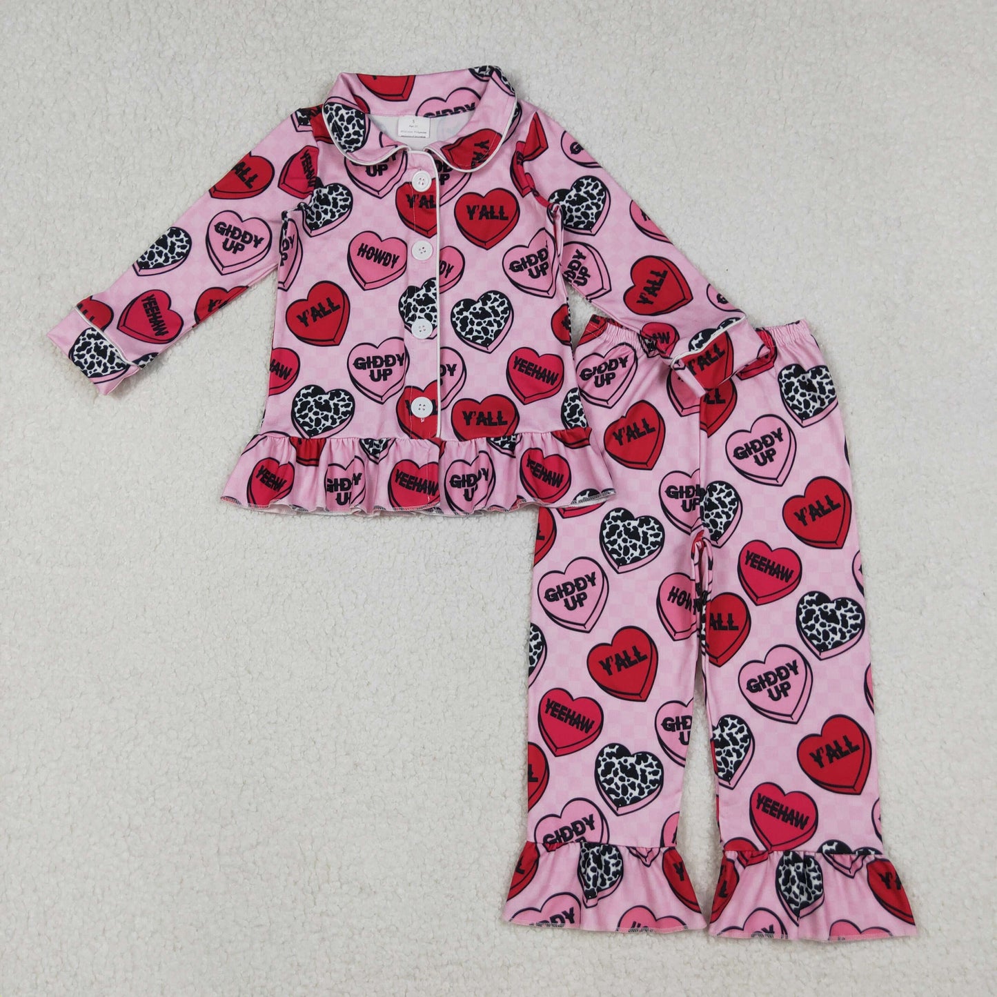 Sibling  Turquoise Cowkids Valentine’s Day Heart Pajama set