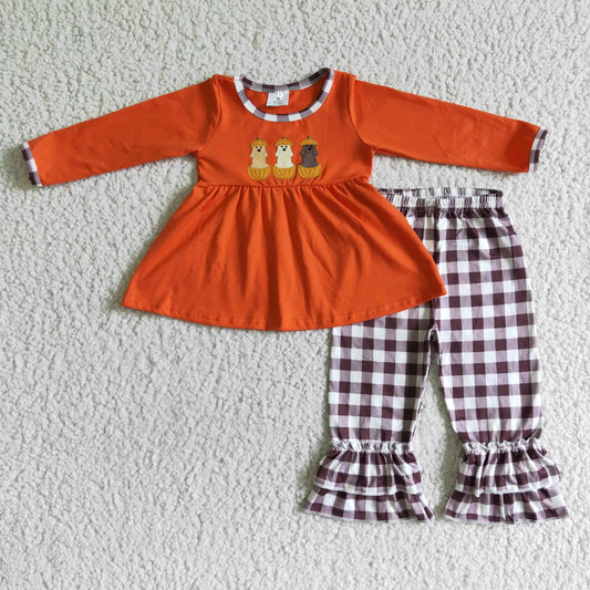 KIds Girls Fall Cute Pumpkin Dog Tunic Top Outfit