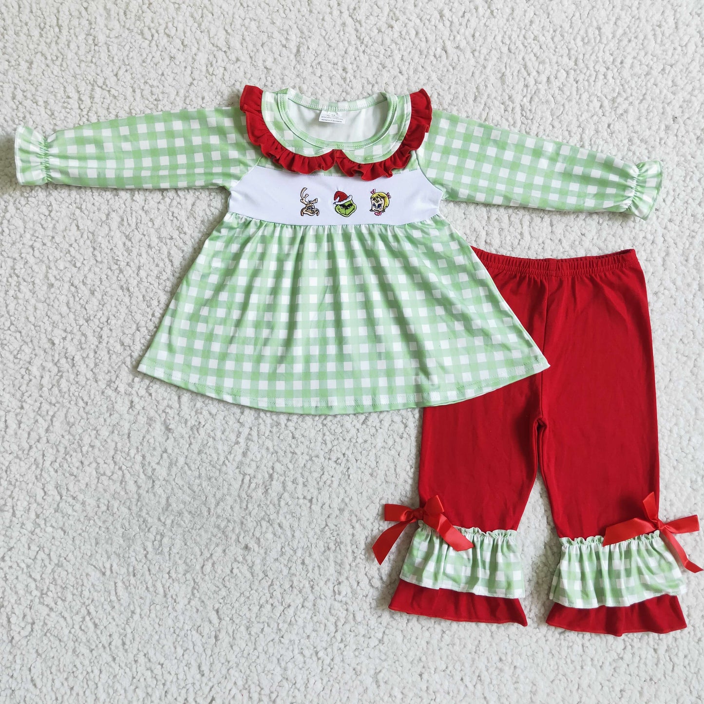 Sibling Baby Girls and Boys Christmas Character Embroidery Clothes Set Romper