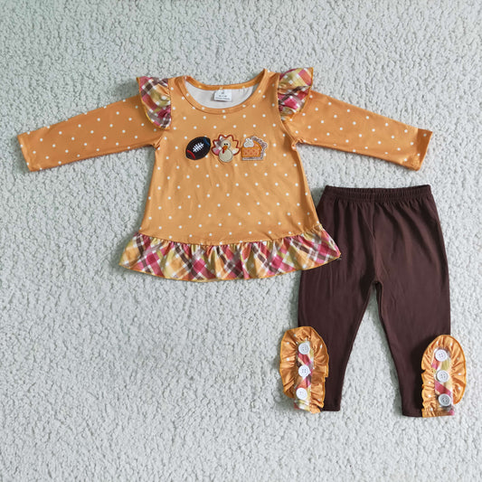 GLP0035 Baby Girls Thanksgiving Turkey Pie Outfit