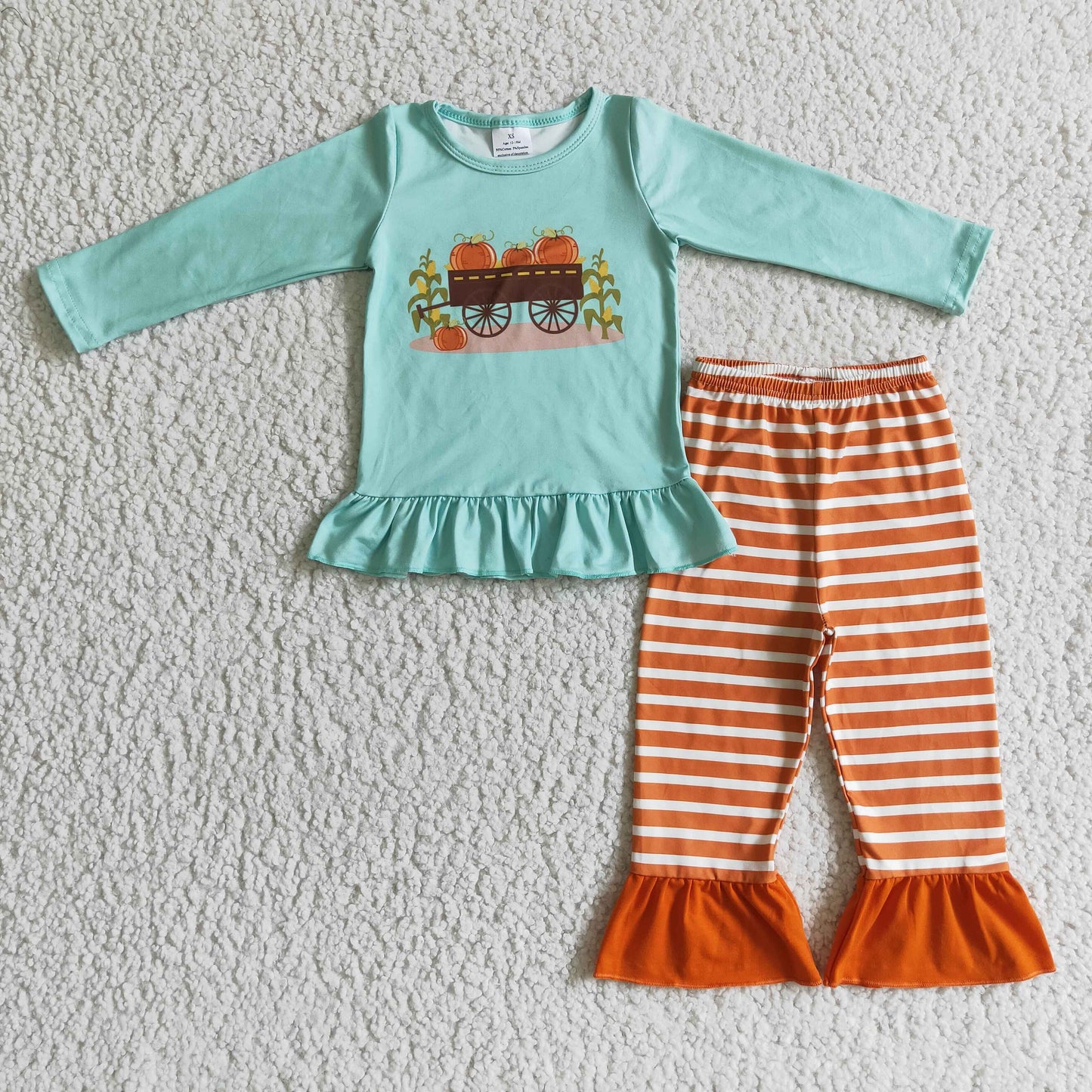 Toddle Girls Fall Pumpkin Top Orange Striped Pants Outfit ON SALE