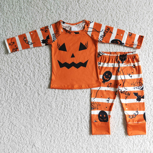 GLP0076  Kids Girl Halloween Pumpkin Family Pajamas Set