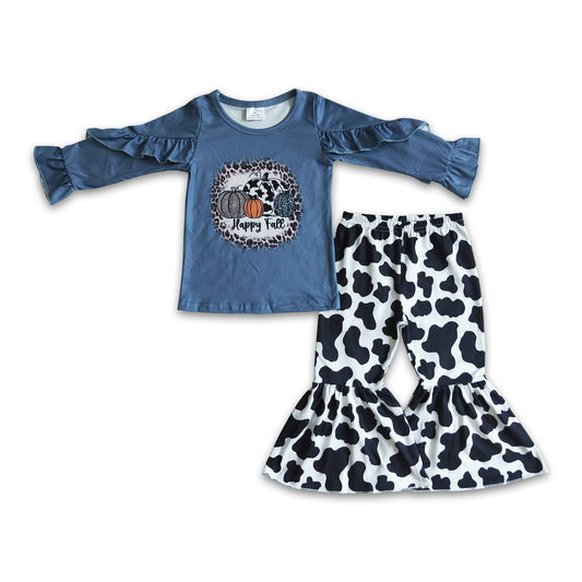 GLP0090 KIds Girls Happy  Fall Pumpkin Top With Bell Bottom pants Set On Sale