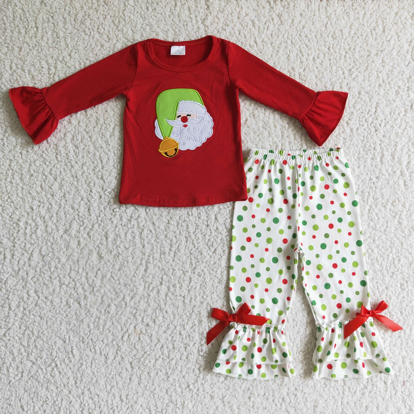 Sibling Toddler Embroidery Christmas Santa Top Pants Outfit