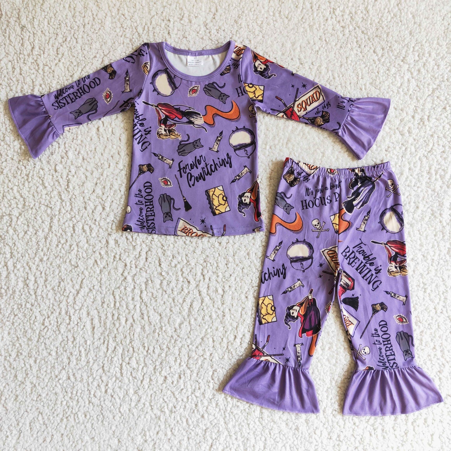 Kids Girls Boys Sibling Halloween Purple Pajamas Set