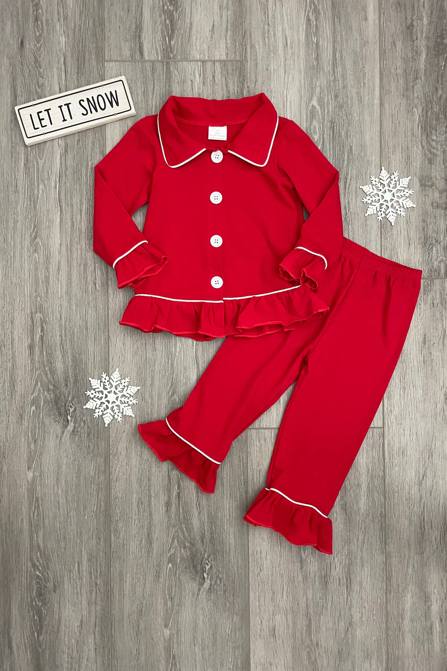 Baby Girls Red Color Cotton Christmas Button Ups Pajama Set