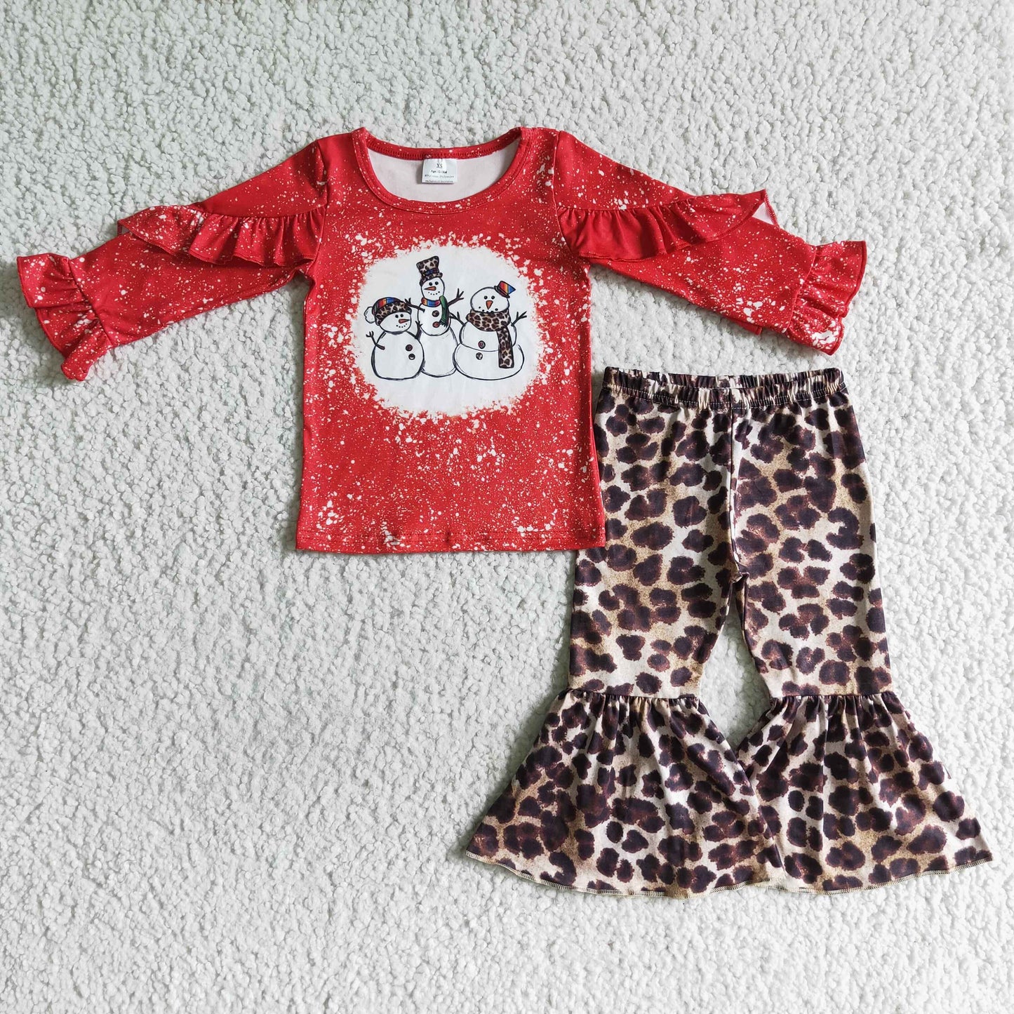 Baby girls Christmas snowman leopard pants clothes sets