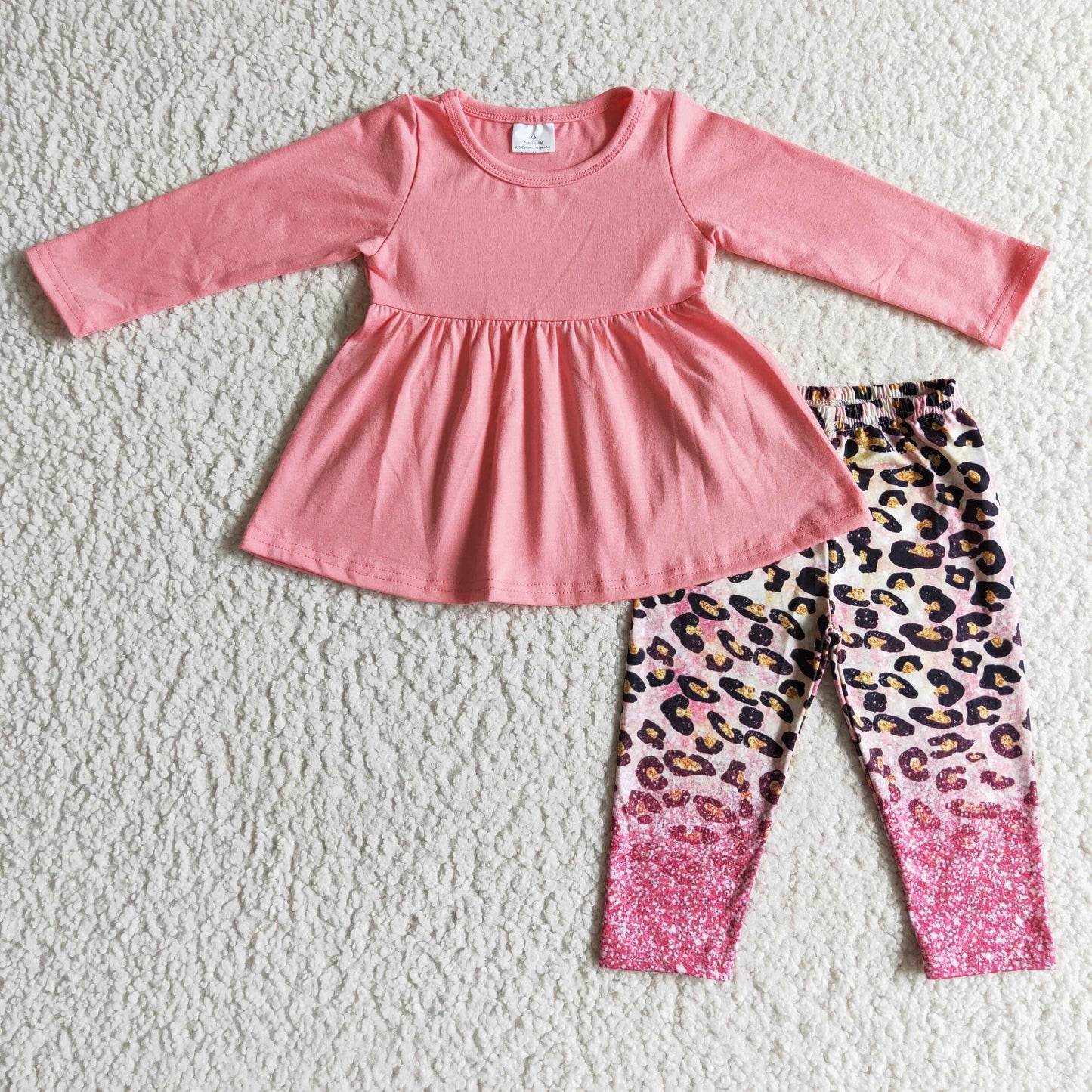 Baby Girls Solid Color Tunic Top Leopard Leggings Set On Sale