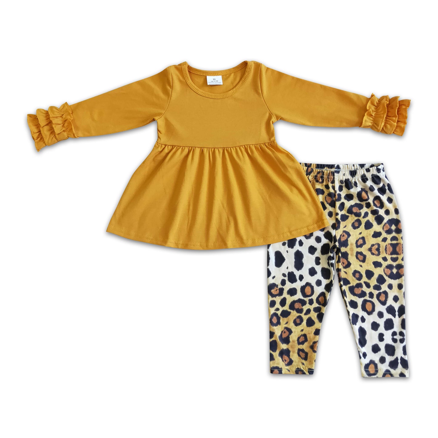 Baby Girls Solid Color Tunic Top Leopard Leggings Set On Sale