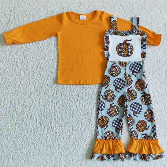 Baby girls fall pumpkin overall pants sets