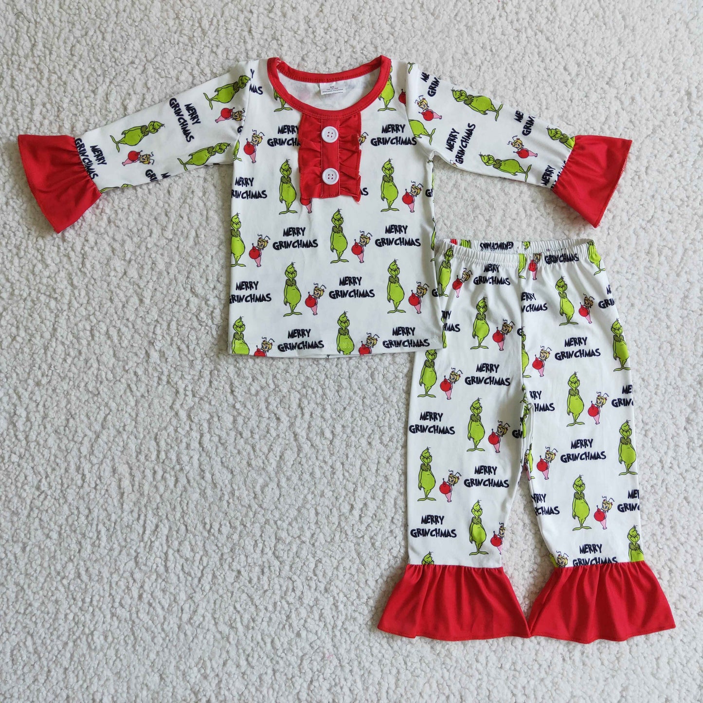 Christmas Cartoon Green Face Long Sleeve Pajama Set ON Sale
