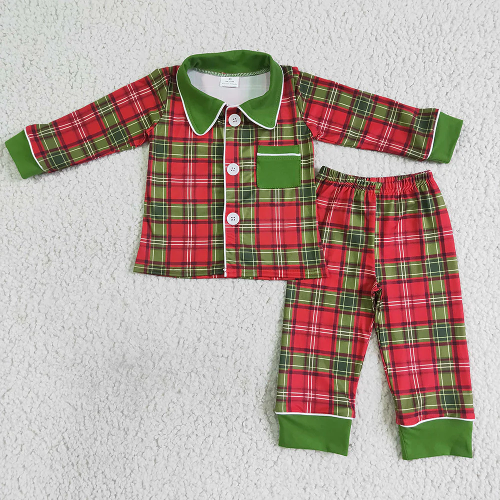 Baby Sibling Christmas Red Green Plaid Pajamas Sets Sleepwear