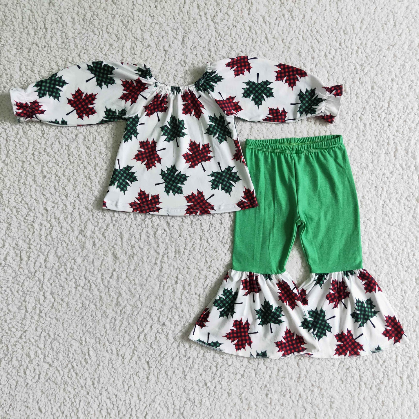 baby girls Christmas leaves bell pants set