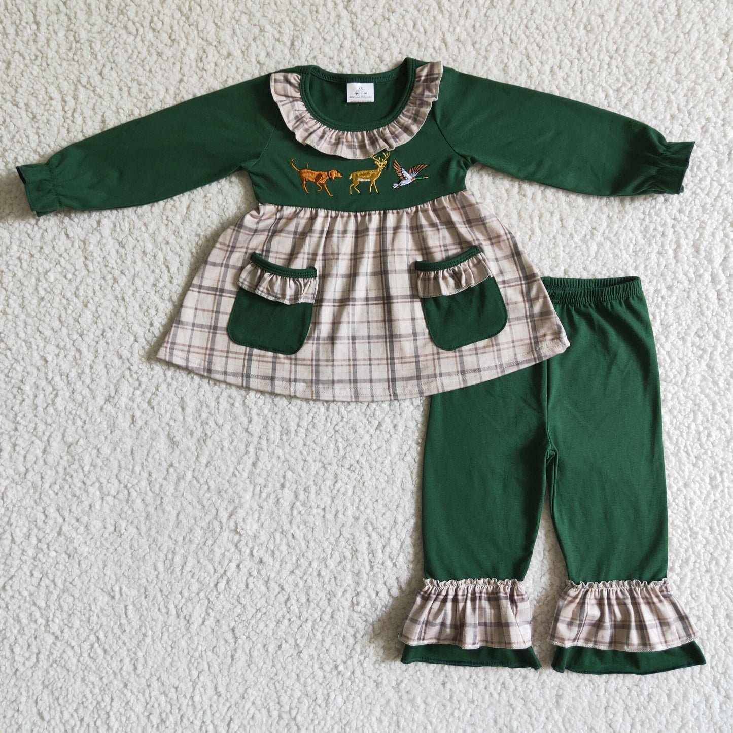 Baby Girls Boys Sibling Fall Hunting Dog Deer Duck Outfit and Romper