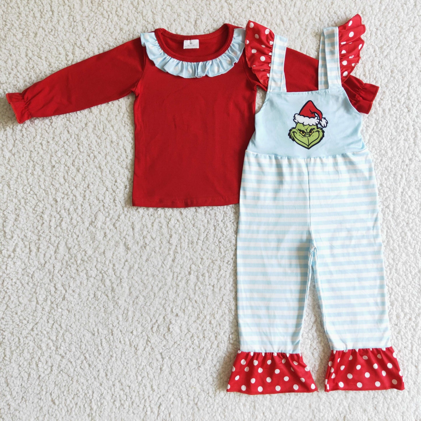 Baby Girls Christmas Outfit Cartoon Green Face Overall 2 Pcs Clothes sets