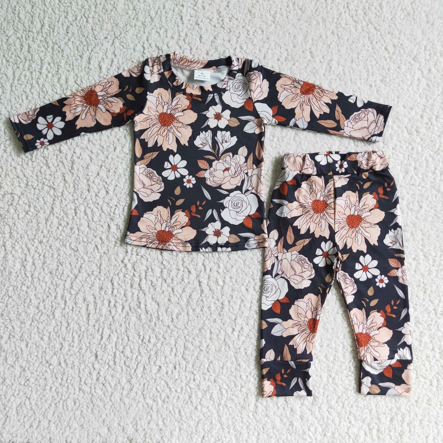 baby girls black floral fall pajamas sets On Sale