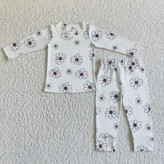 Baby Girls White Daisy Floral fall pajamas sets On Sale