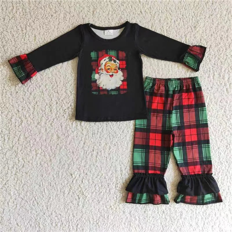 Sibling Baby Girls Santa Snowman Green Face Tunic Pants Christmas Clothes Sets