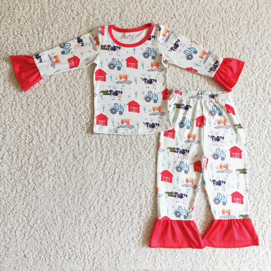 GLP0280 Baby Girls Farm Print Pajama Set