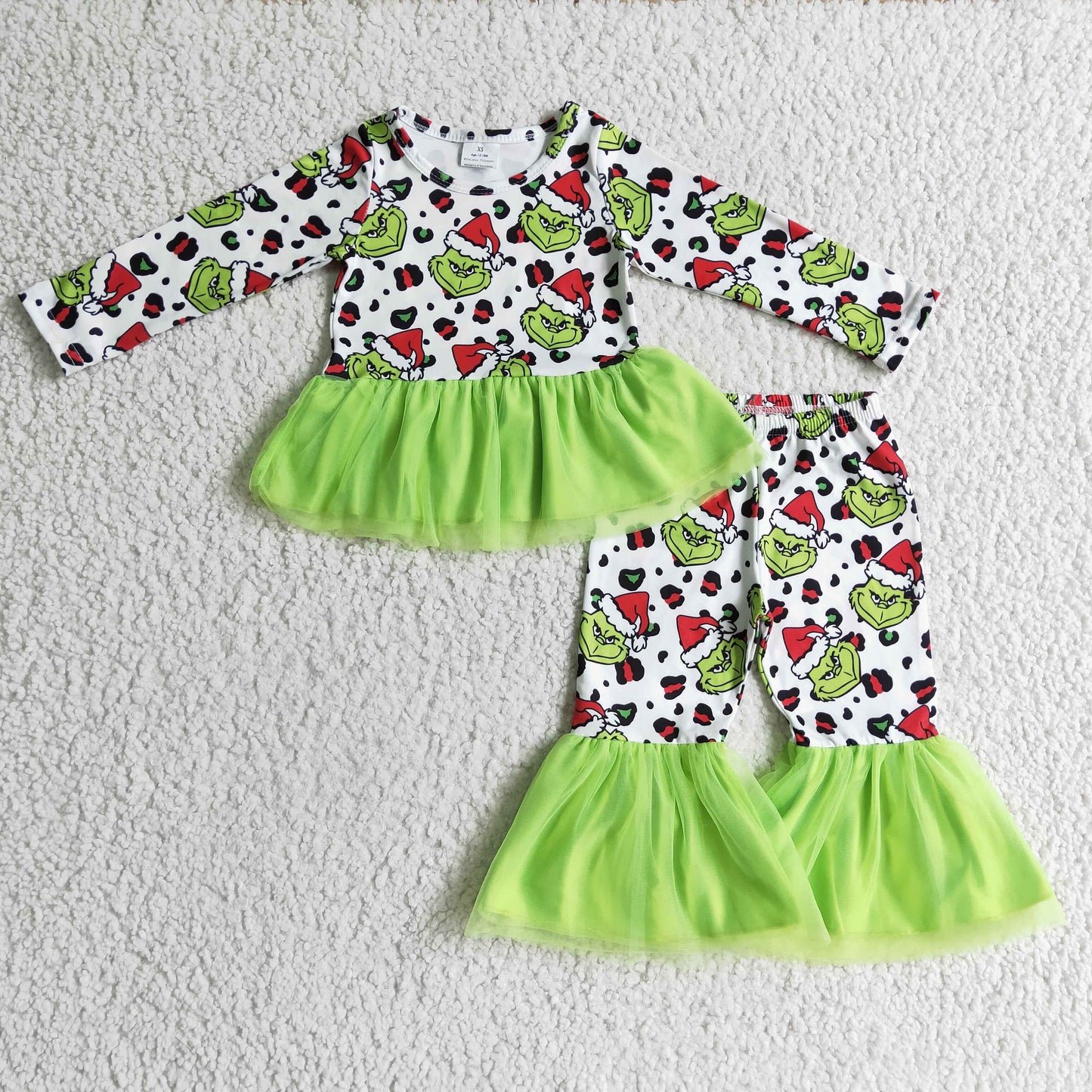 Baby girls Christmas green face cartoon tutu bell pants sets