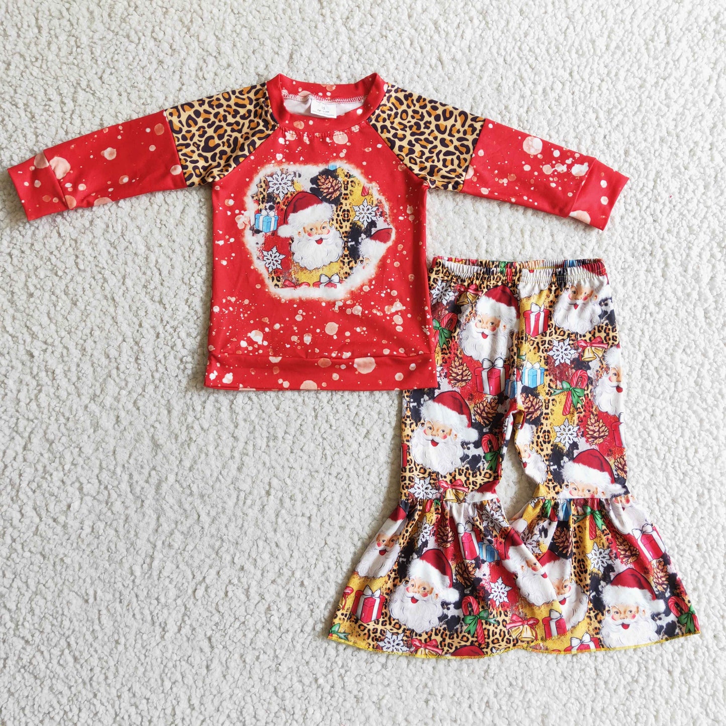 Christmas Baby Girls Santa Bell Bottom Pants Set