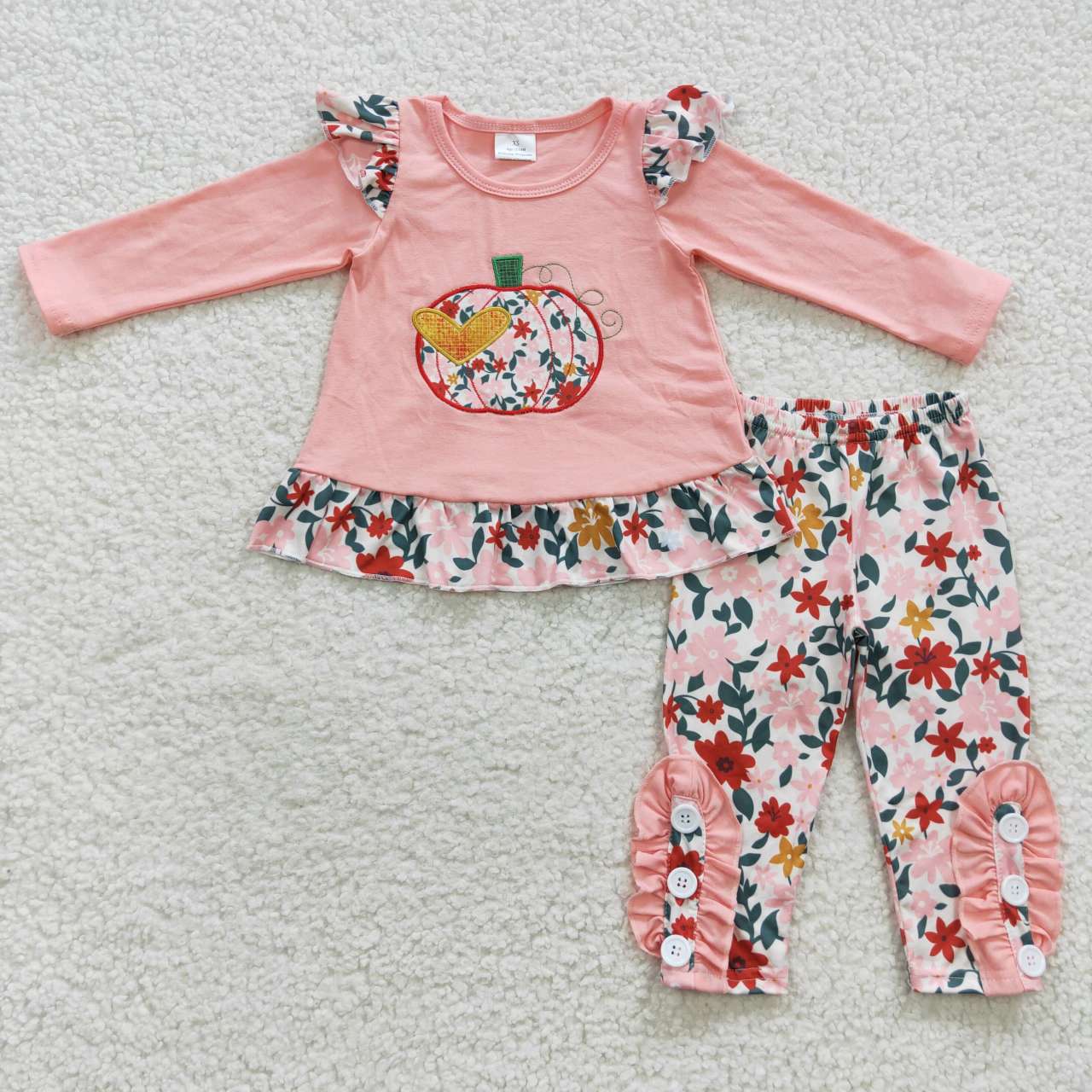 Baby Girls Sibling Sister Floral Pumpkin Pink Outfit +Romper