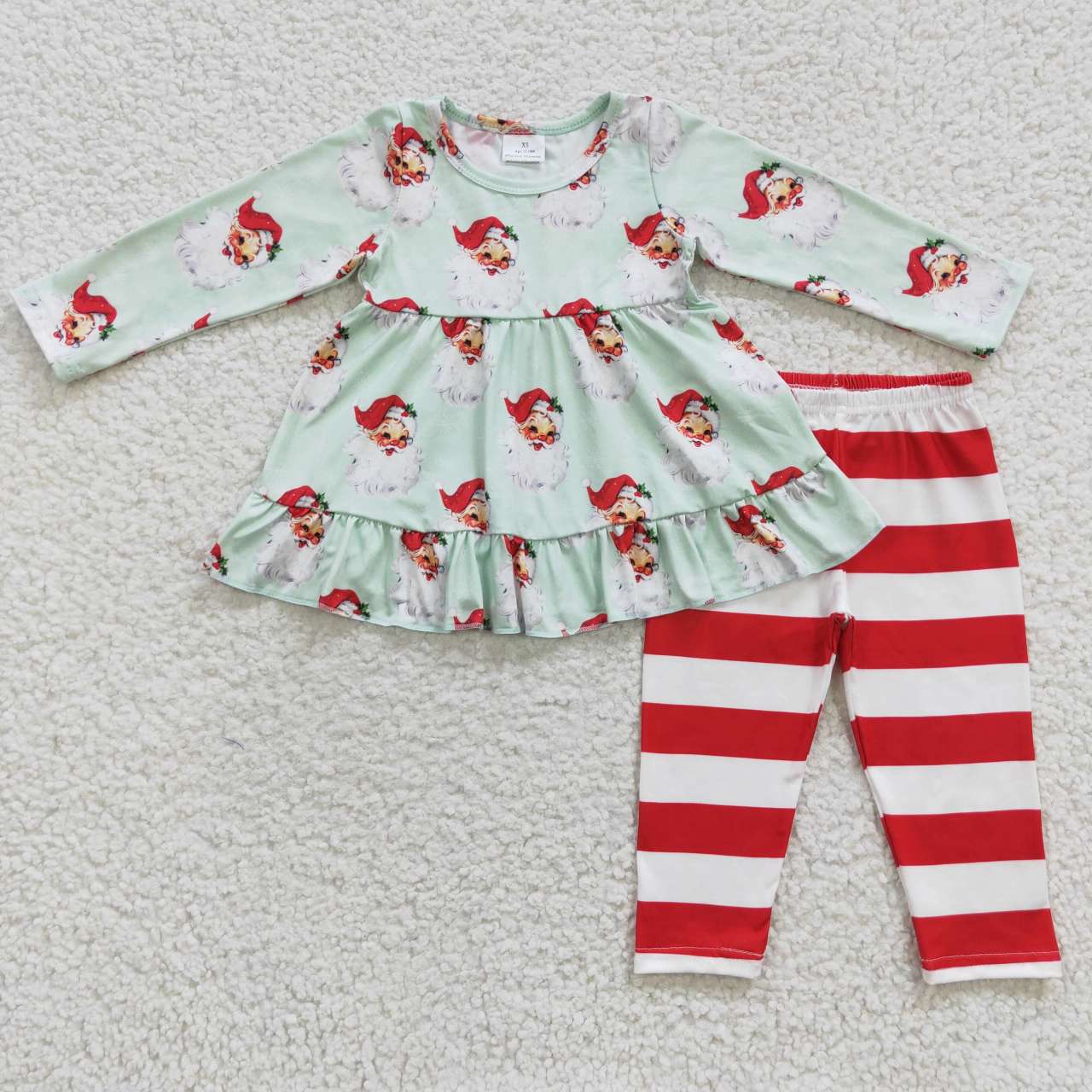 Baby Girls Christmas Santa Long Sleeve Tunic Top Red Striped Leggings Set