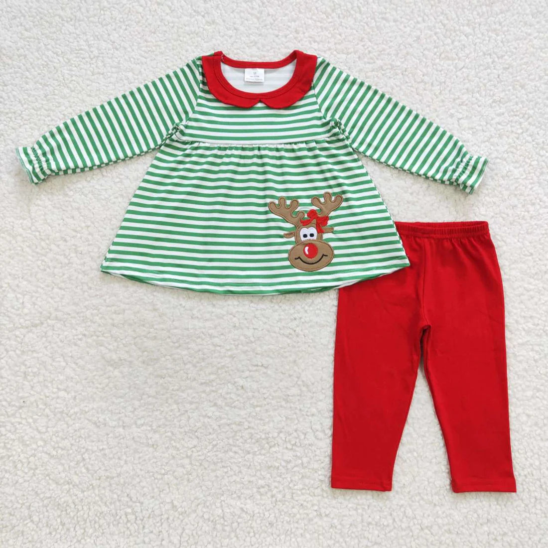 Sibling Baby Boys Girls Embroidery Deer Top Pants Christmas Clothes Sets