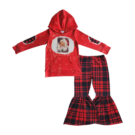 Baby Girls Christmas Santa Hoodie Plaid Pants Sets