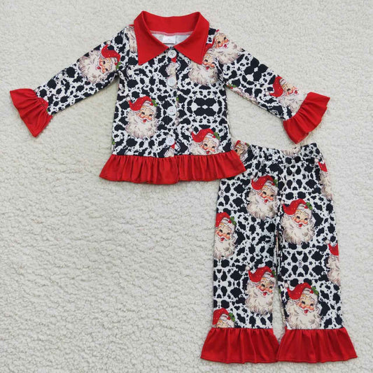 Baby Girls Christmas Santa Cow Print Pajamas Clothes Sets