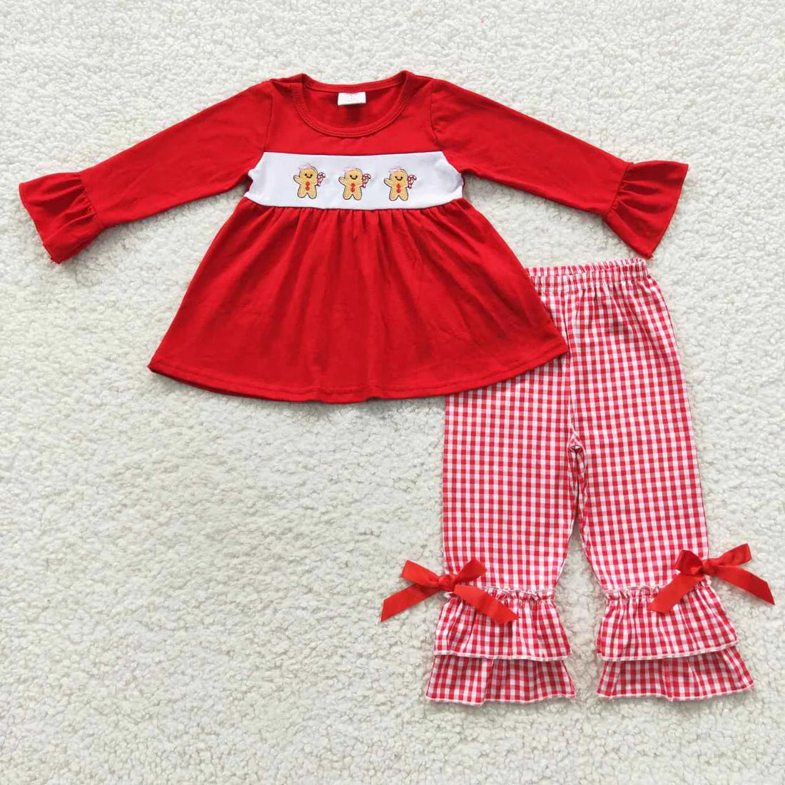 Sibling Baby  Embroiery  Gingerbread Top Pants Christmas Clothes