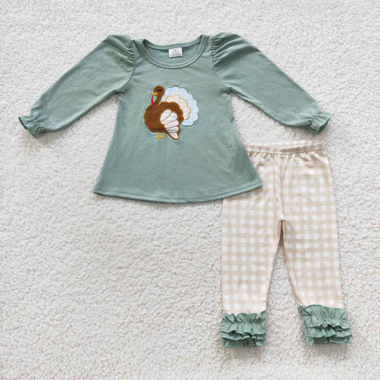 GLP0534 Girls Embroidery Thanksgiving Turkey Outfit