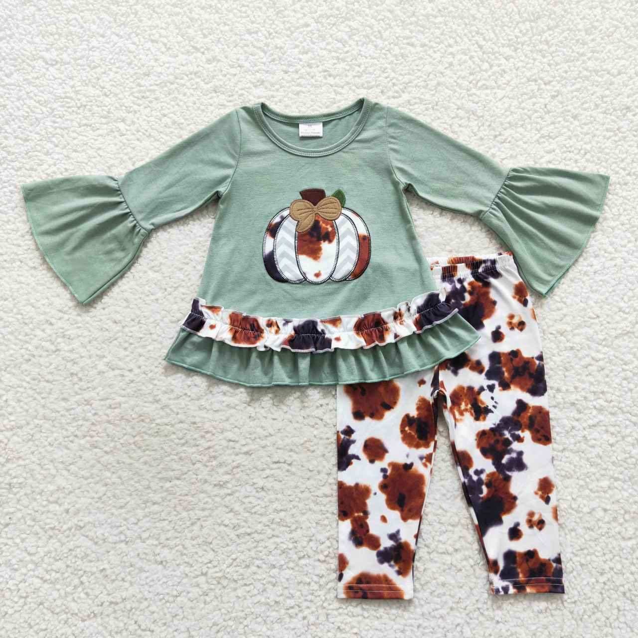 Baby Girls Cow Print Pumpkin Top Legging Outfit