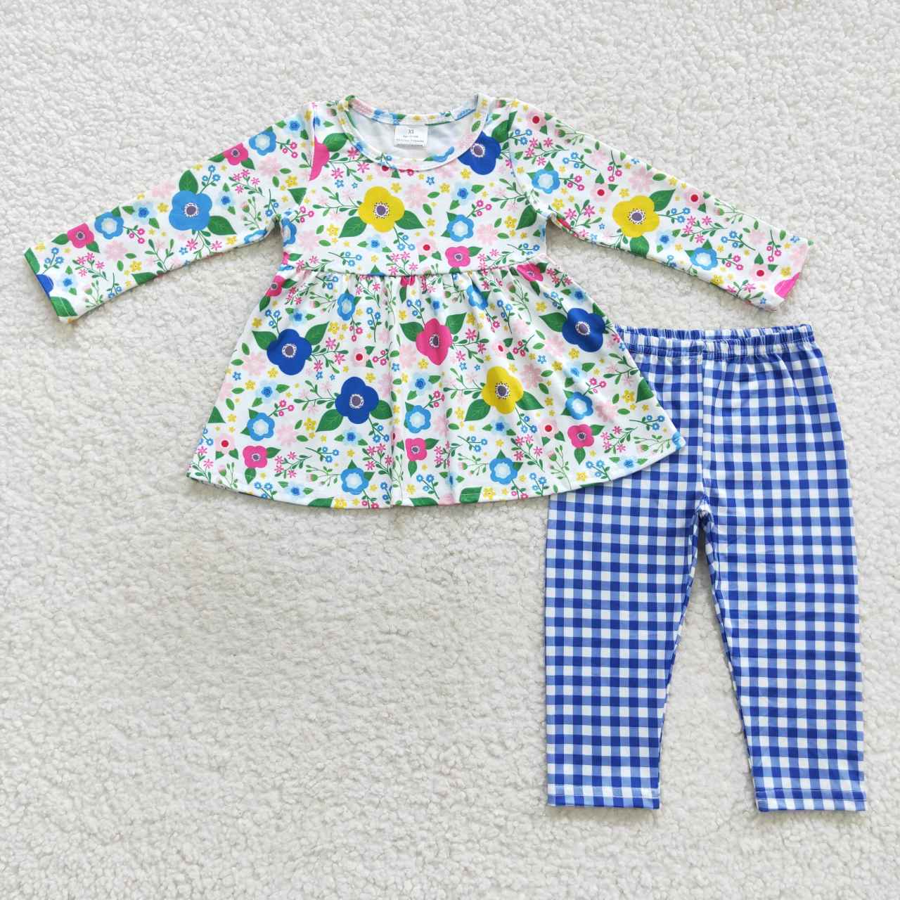 Baby Girls Sister Spring Floral Tunic Top Gingham Leggings Set