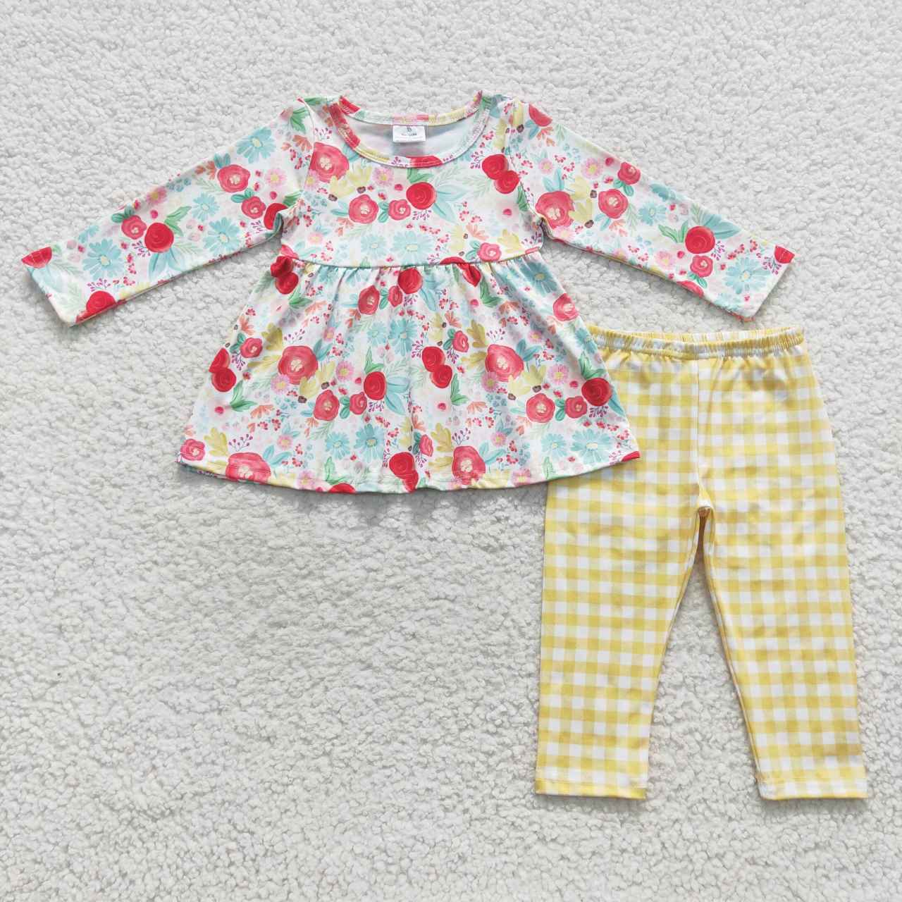 Baby Girls Sister Spring Floral Tunic Top Gingham Leggings Set