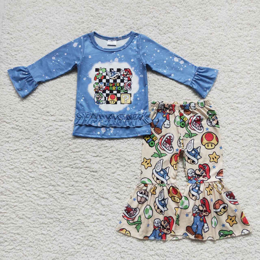 Baby Girls Game Blue Shirt Bell Pants Outfits Clothing Sets