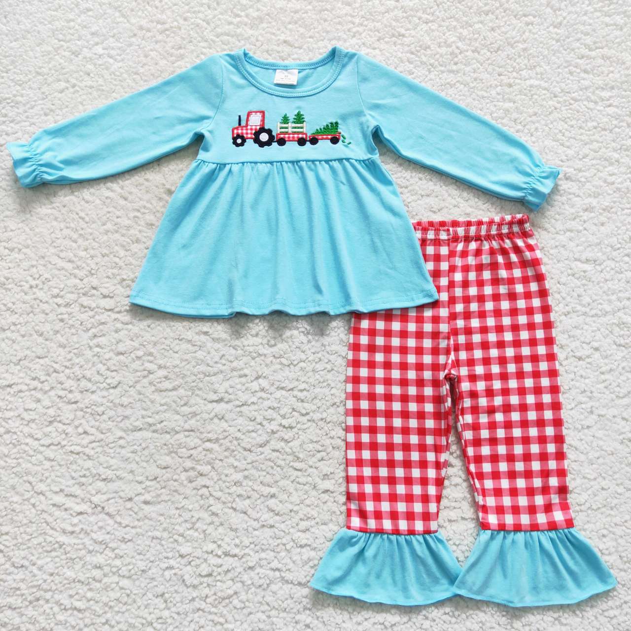 Toddler Girls Christmas Embroidery Tree Truck Top Pants Outfit